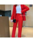 Conjunto de dos piezas para mujer, de oficina, de color rojo sólido, elegante, con un solo pecho, blazers de cuello vuelto y pan