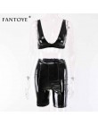 Fantoye Pu cuero Sexy Club ceñido conjunto de 2 piezas para mujeres otoño sin mangas Crop Top y Shorts entrenamiento conjunto de