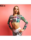 Kliou 2018 Fitness chándal impreso Digital cartas de entrenamiento de las mujeres de dos piezas conjuntos mujer deportivos de ma
