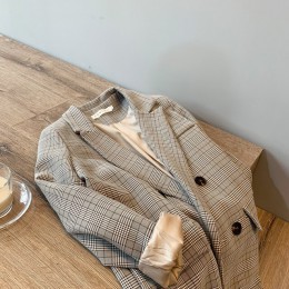 Mooirue Blazer de primavera ajustado coreano restaurar Traje a cuadros traje suelto Harajuku chaqueta Vintage prendas de vestir 