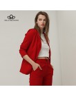 Bella Philosohy otoño moda Blazer rojo traje de las mujeres OL Puff manga de trabajo Blazer abrigo sin botón tres cuartos señora