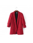 Bella Philosohy otoño moda Blazer rojo traje de las mujeres OL Puff manga de trabajo Blazer abrigo sin botón tres cuartos señora