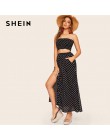 SHEIN, Polka Dot fruncido Bandeau Top y falda Maxi de las mujeres de verano HighStreet negro de cultivo Bandrau Maxi falda 2 PC