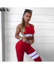 Kliou 2017 mujeres 2 piezas traje de cultivo tanque leggings a rayas de poliéster mujer Casual Club traje deportivo chándales