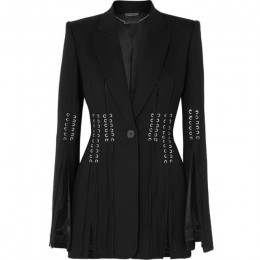TWOTWINSTYLE primavera Casual mujer solapa de chaqueta de manga larga vendaje de botones dividido Delgado negro mujer abrigo 201