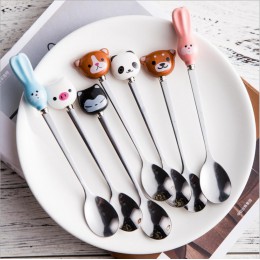 Lindos animales de dibujos animados gato panda conejo cuchara de café agitador cuchara niños sopa café cucharas utensilios de me