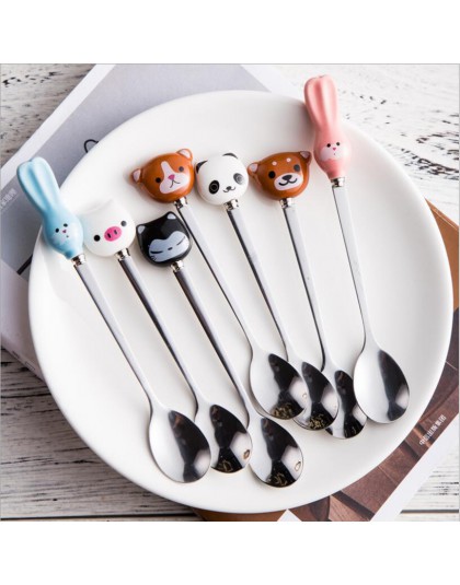 Lindos animales de dibujos animados gato panda conejo cuchara de café agitador cuchara niños sopa café cucharas utensilios de me