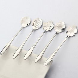 5 unids/lote vajilla forma de flor azúcar Acero inoxidable plata té café cuchara cucharas cubiertos para helado utensilios de co