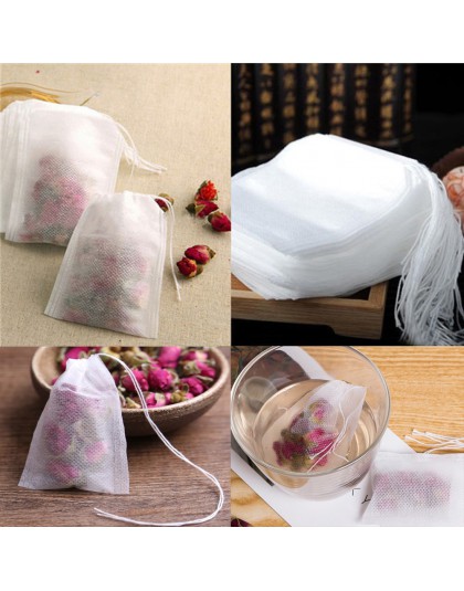 100 unids/lote Teabags 5,5x7 CM Bolsas de té vacías perfumadas con cuerda Heal Seal filtro de papel para hierbas té suelto Bolsa