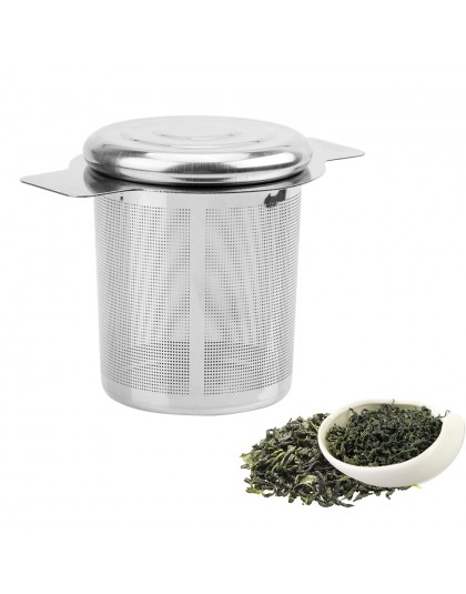 Infusores de té de acero inoxidable cesta de malla fina Filtro de té y café con tapa y filtro reutilizable con 2 mangos
