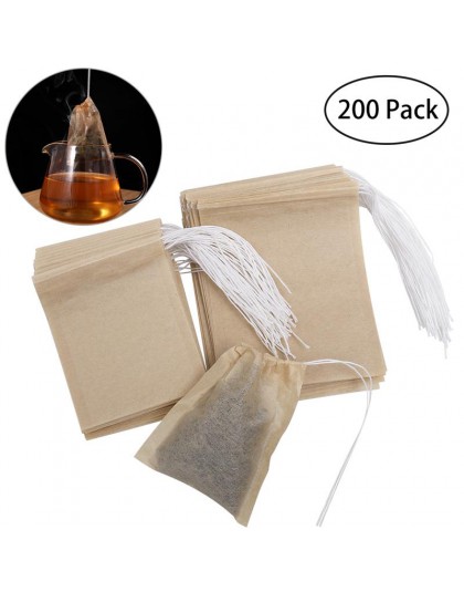 200 Uds., telas no tejidas, bolsitas de té con cordón, bolsas de papel de filtro, bolsas de té vacías para hierbas de polvo de t