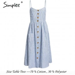 Simplee elegante rayado mujeres verano más tamaño vestido botones correa de algodón midi vestido Casual mujeres vestidos de play