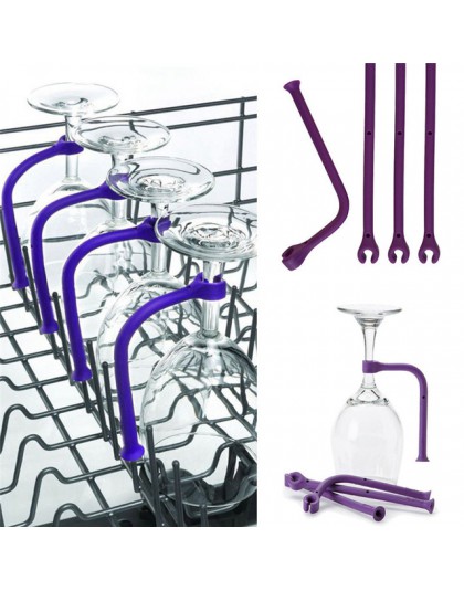 4 Uds. Se ajustan de forma flexible copa de vino de silicona lavavajillas Copa púrpura soporte más seguro Stemware ahorrador 25