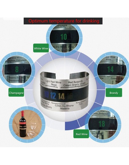 Gran venta de termómetro de pulsera de vino de acero inoxidable con Sensor de temperatura de vino tinto de 4-26 grados centígrad