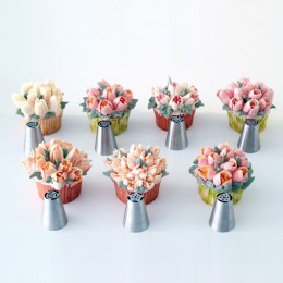 7 unids/set boquillas de tulipán rusas boquillas para crema consejos de decoración de pasteles Set decorador de magdalenas y tar