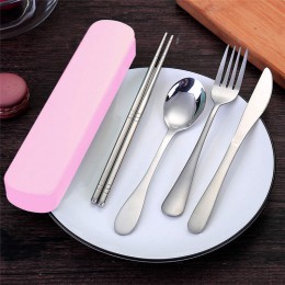 Alta calidad 4 Uds palillos chinos portátiles tenedor cuchara cuchillo cubiertos de viaje Juego de Herramientas de comer product