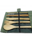 Juego de cubiertos de madera de 7 piezas Juego de vajilla de paja de bambú con bolsa de tela cuchillos tenedor cuchara palillos 