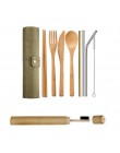 Cubiertos de madera juego de vajilla de paja de bambú juego de vajilla con bolsa de tela cuchillos tenedor cuchara platos palill
