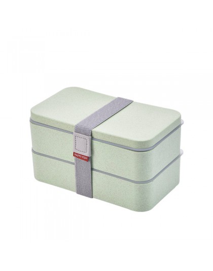 Caja de doble capas de comida de paja de trigo de 1200ml con cuchara, caja Bento de Material saludable, caja de almacenamiento d