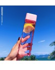 Taza de agua de fruta de leche de té cuadrada Nueva Linda 500ml para botellas de agua beber con cuerda transparente deporte esti