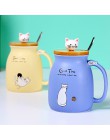 Creativo color gato resistente al calor taza de dibujos animados con tapa 450ml taza gatito café tazas de cerámica niños taza de