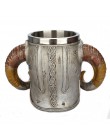 Taza de calavera de acero inoxidable vikingo Ram Horned Pit señor Guerrero cerveza Steel jarra de café taza de té taza de Hallow