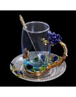 Azul Rosa esmalte cristal taza flor té vidrio de alta calidad de vidrio de agua taza de flor taza con asa regalo perfecto para e