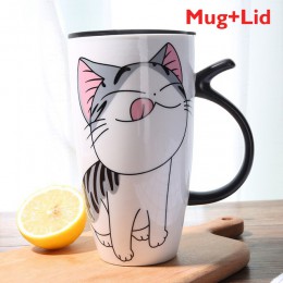 Taza para café de cerámica con Gato lindo de 600ml con tapa jarras de animales de gran capacidad tazas creativas de té de café t