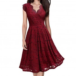Vestido de fiesta de verano para mujer Vintage de encaje rojo con cuello en V vestido de pasarela elegantes vestidos de verano p