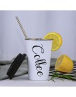 Negro Blanco Acero inoxidable silicona tazas mano taza con tapa de paja taza manga taza té leche tazas hogar regalo para el cole
