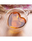En forma de corazón de amor taza de vidrio de doble pared resistente Kungfu taza de té leche zumo de limón taza de bebida amante