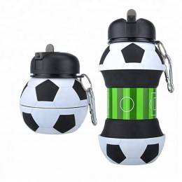 Botella de agua para deportes de fútbol de novedad con paja plegable de viaje de silicona mis botellas de Camping innovador 550m