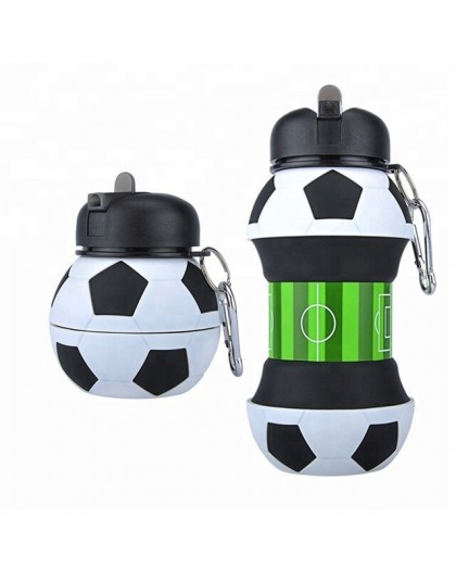 Botella de agua para deportes de fútbol de novedad con paja plegable de viaje de silicona mis botellas de Camping innovador 550m