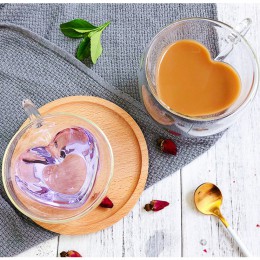 180 ml/240 ml en forma de corazón de amor taza de vidrio de doble pared resistente China taza de té de doble vidrio café/té/lind