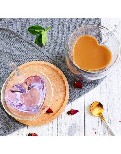 180 ml/240 ml en forma de corazón de amor taza de vidrio de doble pared resistente China taza de té de doble vidrio café/té/lind
