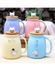 Taza de gato de cerámica de dibujos animados de 450ml con tapa y cuchara tazas de té leche para el desayuno