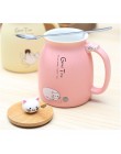 Taza de gato de cerámica de dibujos animados de 450ml con tapa y cuchara tazas de té leche para el desayuno