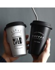 Tazas de acero inoxidable con tapa con paja Copa manga 450ML Metal beber taza para café grado alimenticio tazas BPA gratis para 
