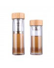 Botella de té de vidrio botella de agua infusión embotellada con filtro colador Borosilica bebida de doble pared tapa de bambú 4