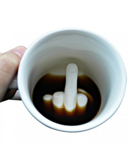 Diseño Creativo taza blanca del dedo medio, novedoso estilo de mezcla de café taza de leche divertida Taza de cerámica taza de a