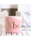 Lekoch 380ml Taza de cerámica de mármol taza de café de viaje tazas de té de leche creativas Mr y Mrs tazas Rosa oro incrustado 