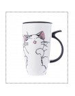 Envío Directo 600ml creativo gato Taza de cerámica con tapa y cuchara dibujos animados leche café taza de té tazas de porcelana 