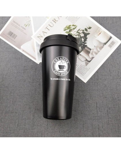 UPORS 500ML taza de café creativa 304 taza de viaje de acero inoxidable doble pared vaso aislado al vacío de boca ancha taza de 