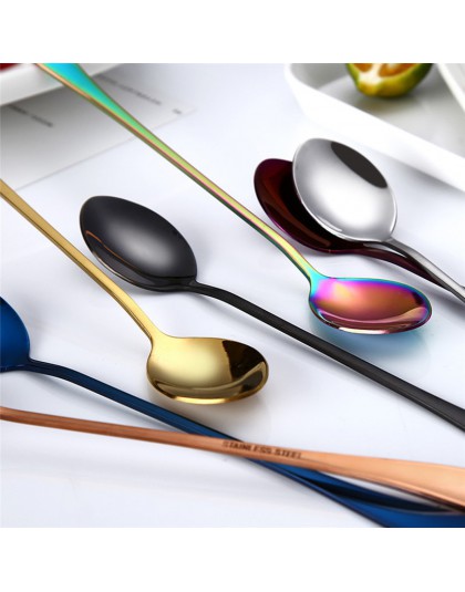 Cuchara colorida de acero inoxidable 410 cucharas de mango largo cubiertos utensilios para beber café Gadget de cocina Envío Dir