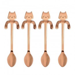 4 Uds. De acero inoxidable Mini gato gatito cucharas para café té postre mezclador de bebidas cuchara para batido juego de vajil