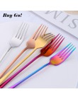 8 colores de acero inoxidable de mango largo tenedor de la cena Arco Iris coreano tenedor Hotel restaurante partido suministros 