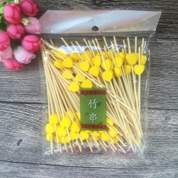 100pc12cm corazón flor bambú recoger bufet magdalenas y frutas tenedor fiesta postre ensalada palillo cóctel pincho para la deco