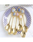 4 unids/set cucharas de acero inoxidable juego de mango de cerámica con incrustación cuchara de café Vintage chapado en oro cuch