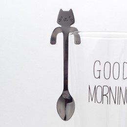 Cute cuchara con forma de gato helado té cucharas de mango largo cubiertos utensilios para beber Gadget de cocina taza de café a
