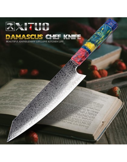 Cuchillo Nakiri de Chef XITUO 67 capas japonés Damasco acero damasco cuchillo de Chef 8 pulgadas Damasco cuchillo de cocina made